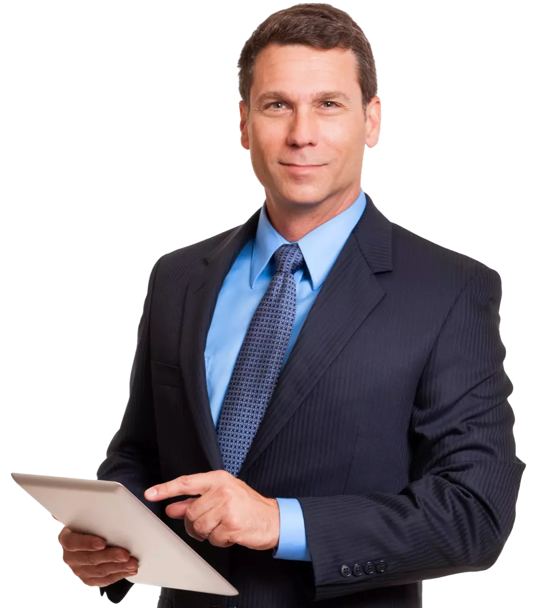 Man in suit using tablet, Form Simplicity for real estate associations