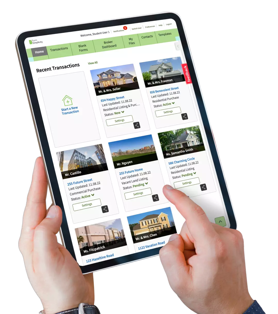 Person looking at real estate listings on tablet